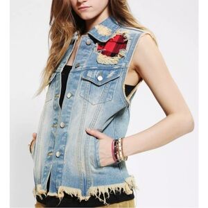 UNIF x Urban Outfitters Pieced Plaid Denim Vest Size XS
